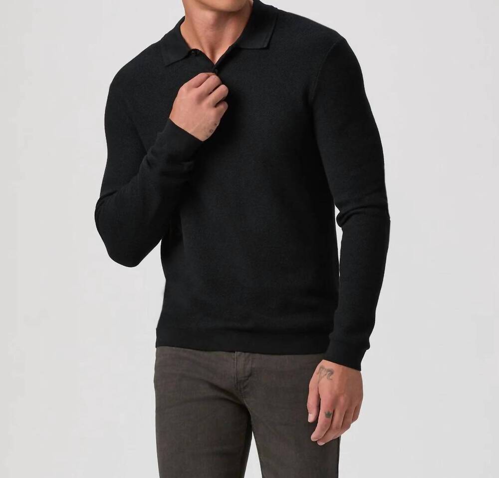 NEW PAIGE men's selwyn sweater polo shirt in black